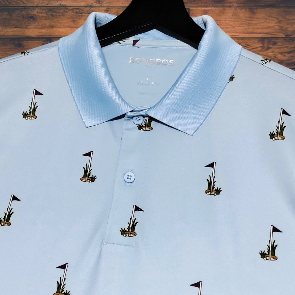 Bonobos Golf Polo Shirt Mens Medium Blue Slim Fit All Over Print Stretch
